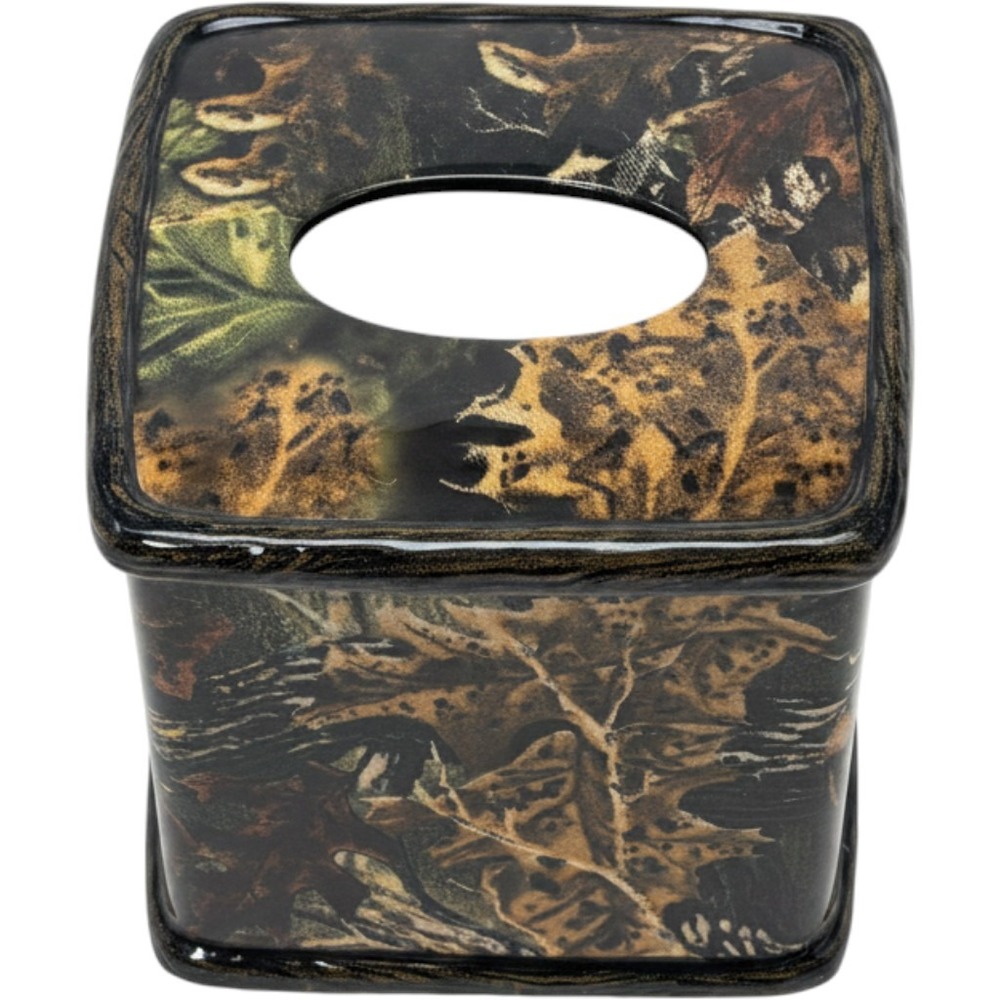 Seclusion 3D Camo Ceramic Tissue Box Cover Square Boutique Holder earth tones